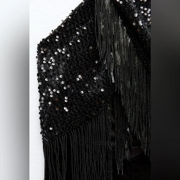 NEW ZARA FRINGED SEQUIN HALTER NECK JUMPSUIT